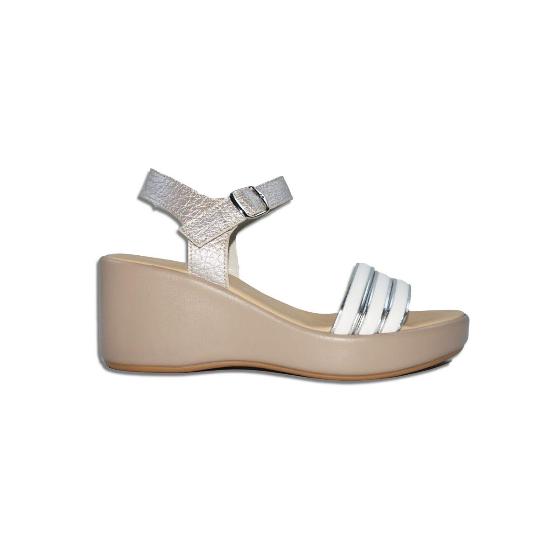 Beatrice Wedge Sandals, White Silver