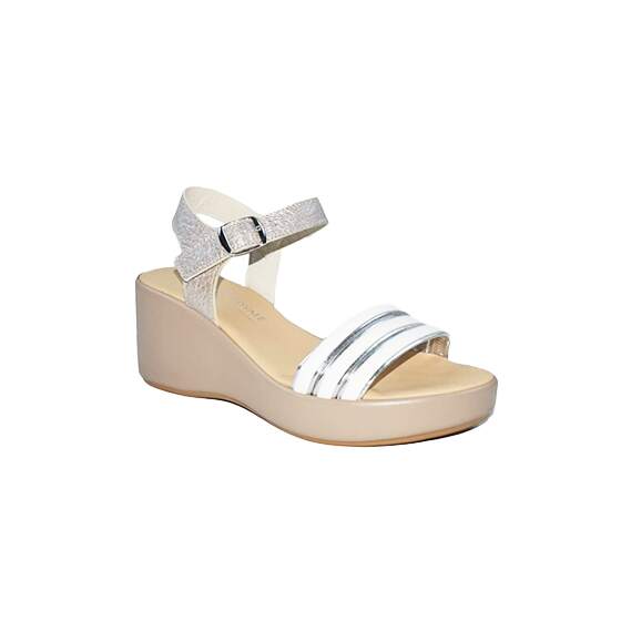 Beatrice Wedge Sandals, White Silver